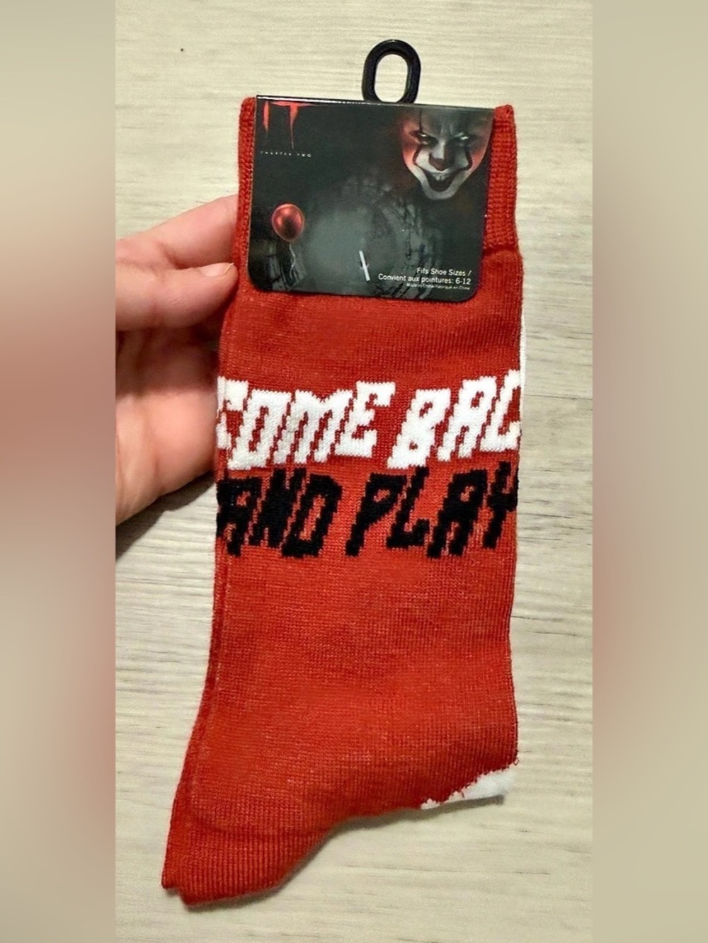 New IT Chapter Two Pennywise Come Back and Play Red Crew Socks Mens Size 6-12